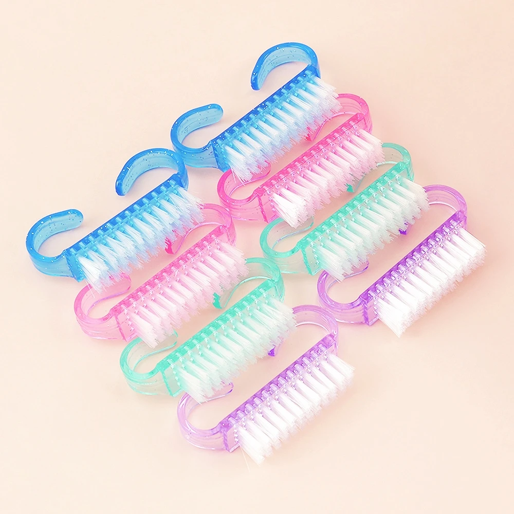 Durable nail cleaning brush for finger hot selling nylon mini nail brush duster pink purple blue transparent