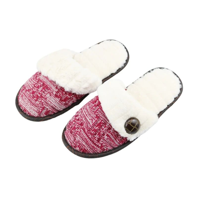 Women Red Knitted Cozy slippers custom logo Plush Winter Home indoor bedroom Slippers Faux Fur Lined Slippers