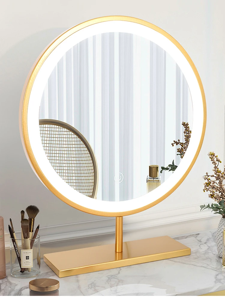 Wholesale Single-Sided LED Light Cosmetic Vanity Mirror Personalized Desktop Makeup Mirror with round Design for Travel Use