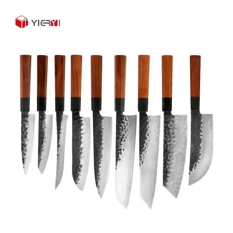Professional Hand Forged Carbon Steel Kitchen Knife Set Wood Handle 3 Layer Japanese Damascus Steel Handmade Chef Knife Set