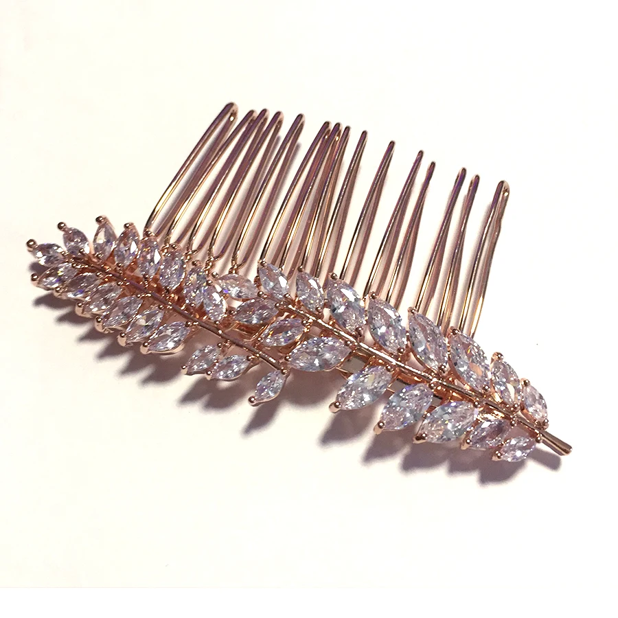 luxury zircon bridal hair accessories CZ stone wedding hair comb rose gold silver