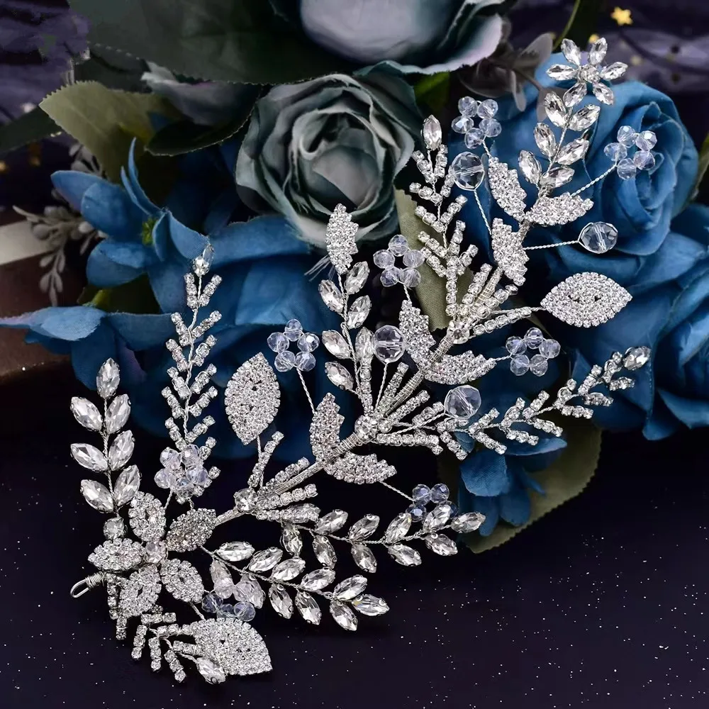 QUEENS GOWN Gorgeous Bridal Tiara Diamond Crystal Tiara Delicate Diamond Leaf Flower Side Ornament bridal luxury tiara