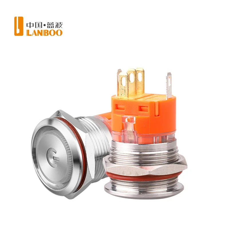 Silver Contact 3A 8 Pin 19MM Metal Push Button Switch