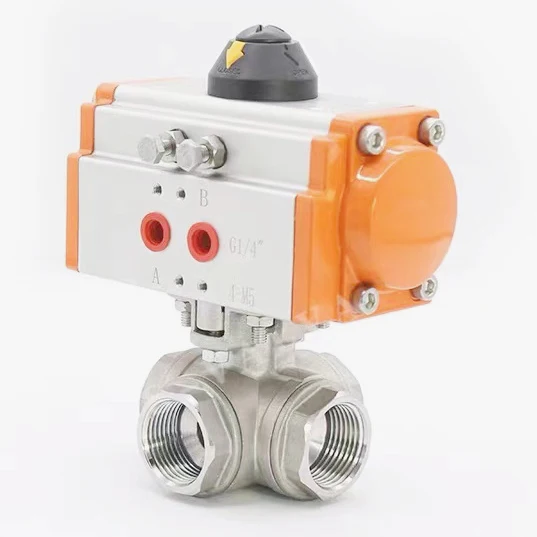 TKFM High platform stainless steel four 4 way screw electric pneumatic ball valve