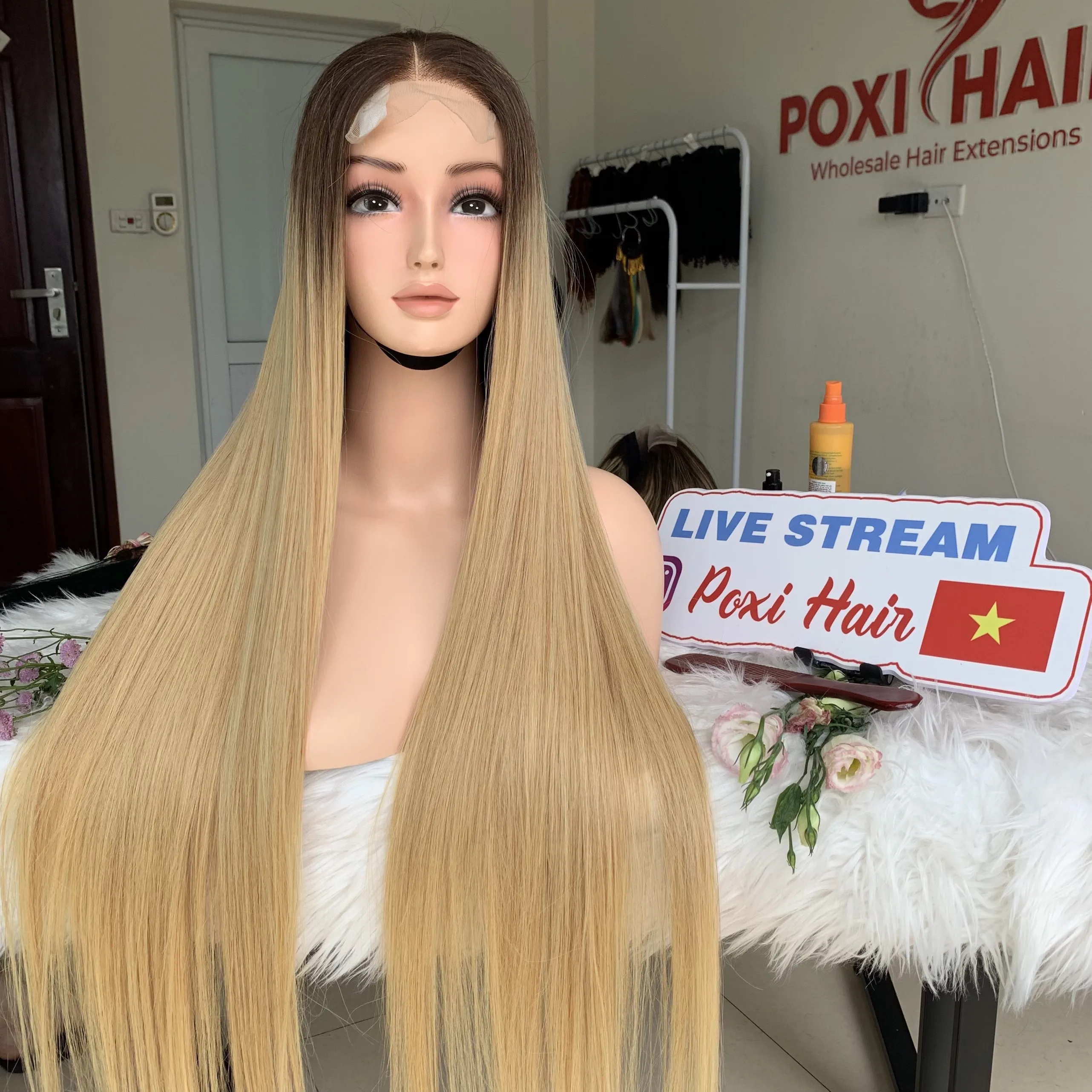 Ombre Blonde Color Bone Straight Wig Weft Hair Extensions human hair wigs 100% Human Hair Vendors Made In Vietnam