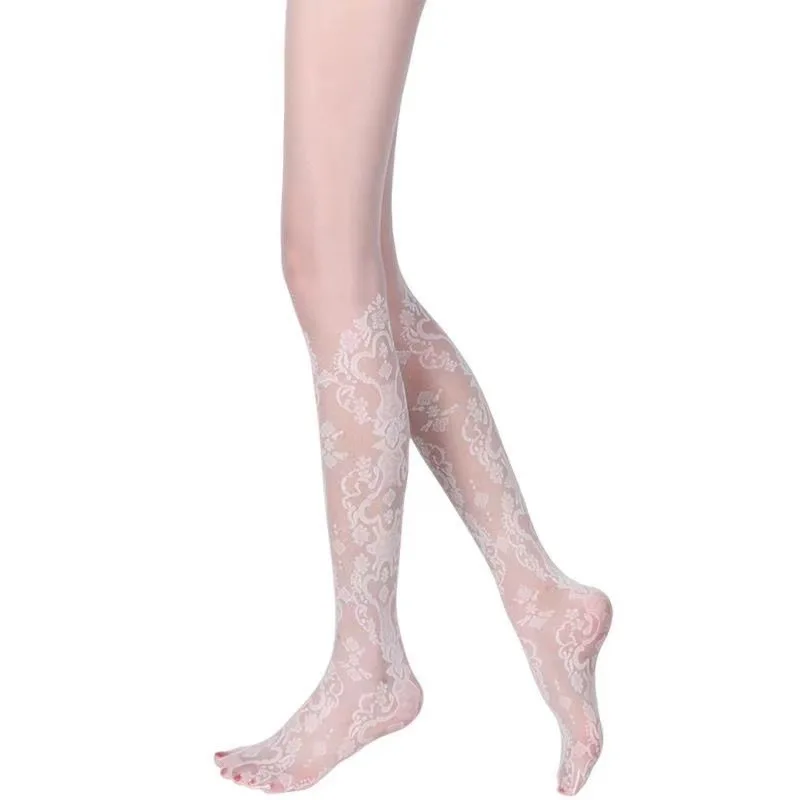 Venus hollow jacquard stockings, thin female flesh white sexy pattern pantyhose, female vintage lace lace stockings