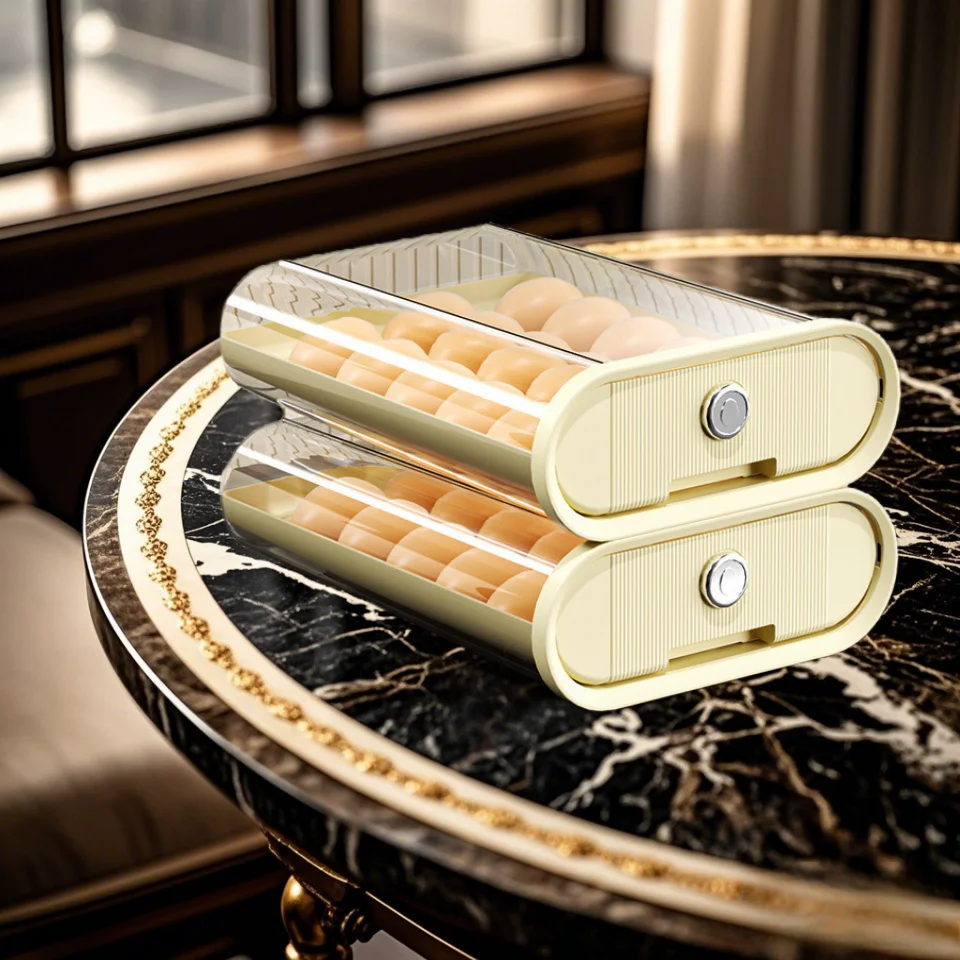 New drawer type rolling egg box Bracket Multi layered Stackable Side Door Refrigerator Storage Rolling Egg hold