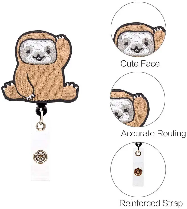Amazon hot lanyard sloth magnetic cute name medical felt character retractable id card nurse badge holder