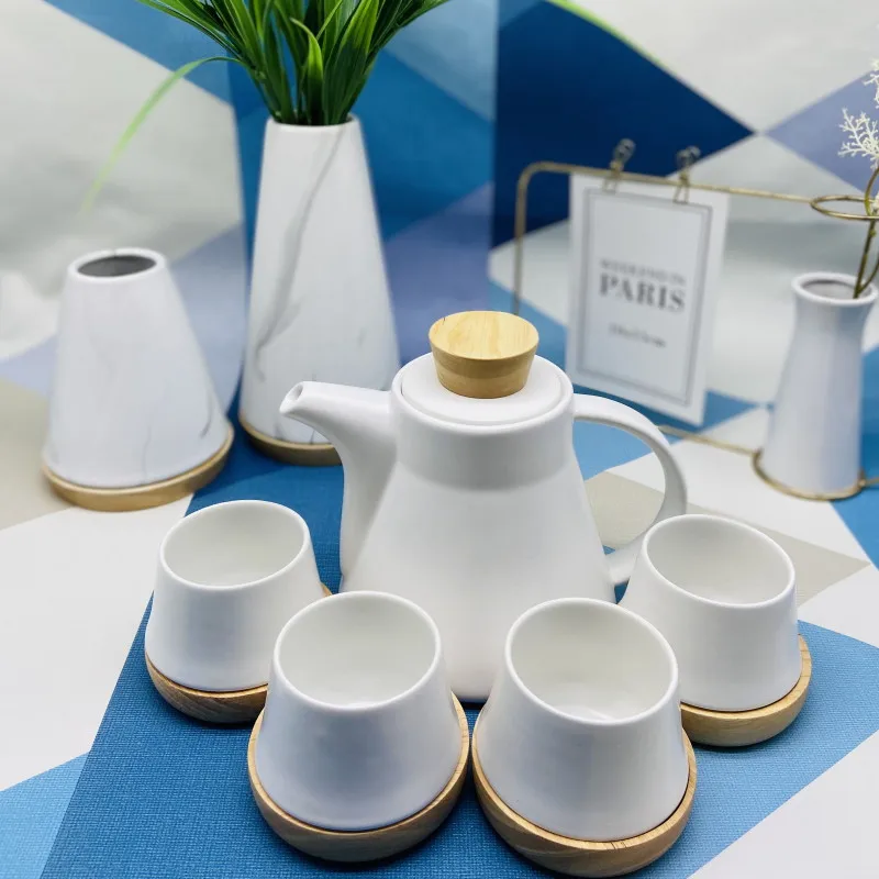 Arabic Coffee Pot with Cup Set Stainless Steel Teapot Wood Coaster Tea Cup Nordic Afternoon Tea Sets Ceramic Tea Set Gift Box