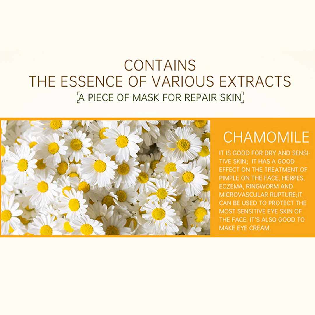OEM ODM Wholesale Organic Plant Extract Soothing skin care Facial Mask Moisturizing Chamomile Face Mask Sheet