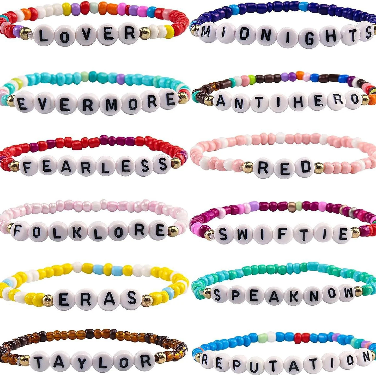 Hot Sale Adjustable Colorful Seed Beaded Letter Bracelet Women Elastic Rice Beaded Alphabet Friendship Bracelet For Gift