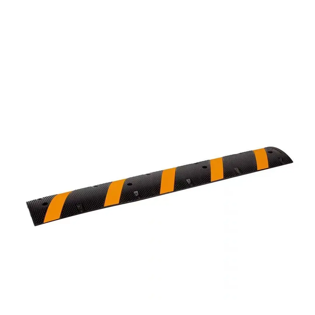 Road safety yellow and black rubber speed breaker hump