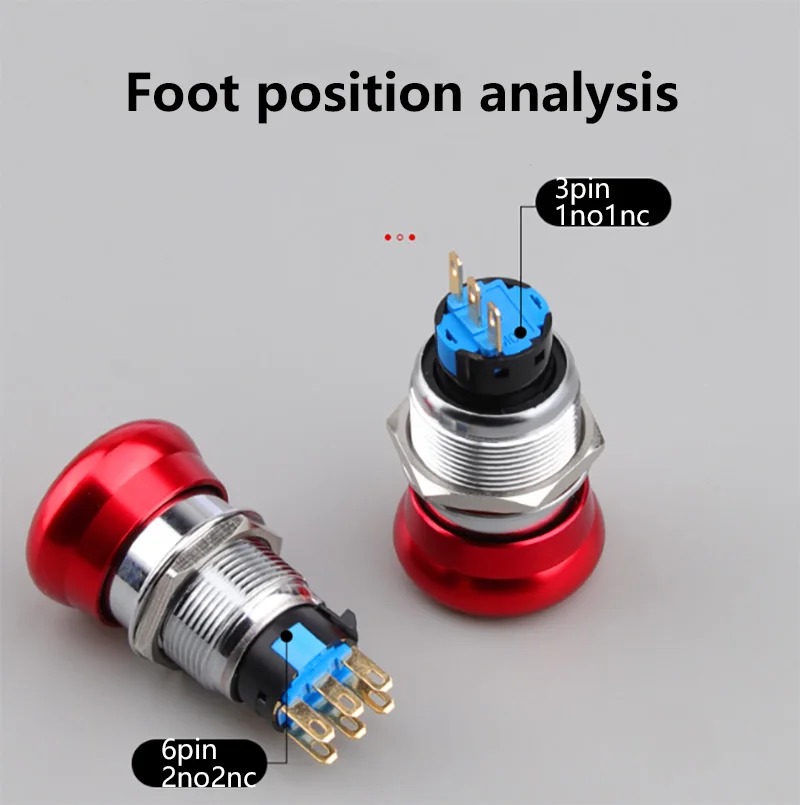22MM  red mushroom metal rotary latching power control switch waterproof emergency stop button switch