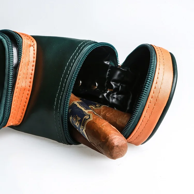 SOUL OF CIGAR leather golf travel cigar case holder with Bag Clip for cigar