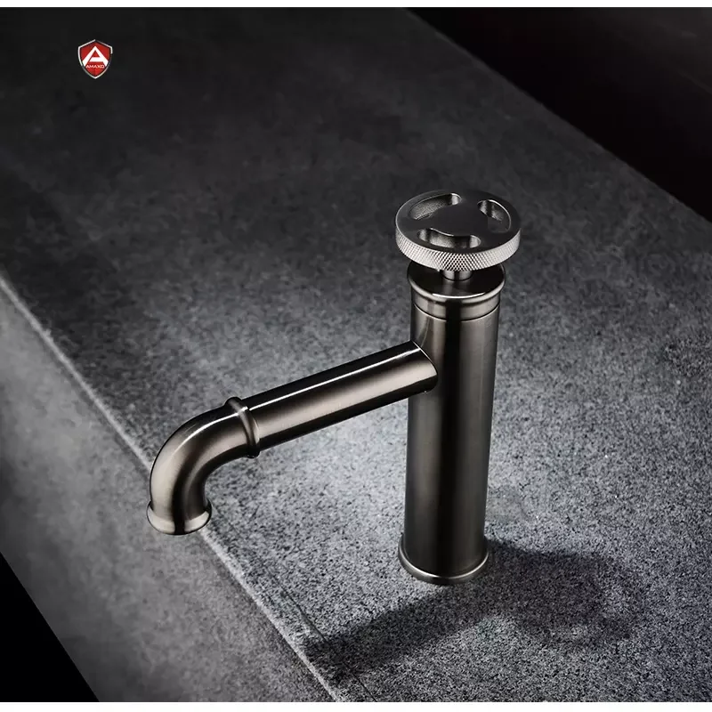 Industrial Bathroom Taps Hand Wheel Switch Mixer Tap Matte Black Basin Faucets Suitable For Themed Restaurant