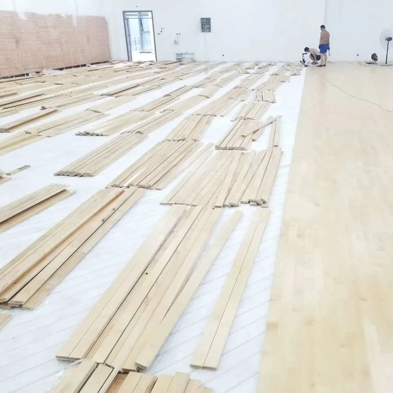 Customized FIBA Solid Wood Sport Floor Portable Modular Hevea Basketball Court Flooring