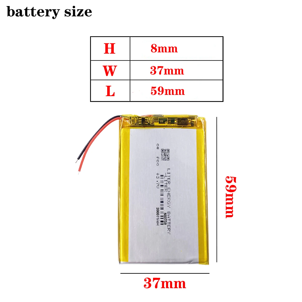 803759 3.7v 2000mah Rechargeable lithium polymer cells / battery with two lines