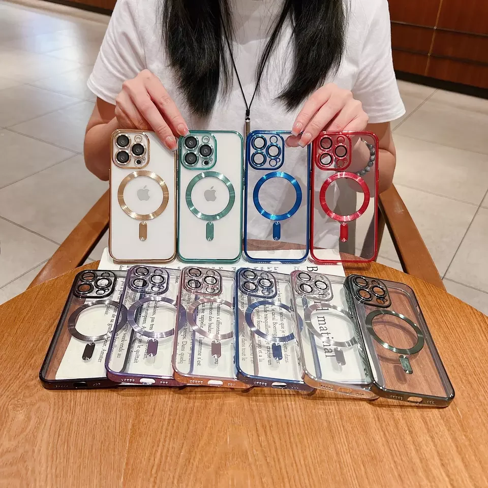 CD Line Plating Clear TPU Mobile Phone Cover with Lens glass Protection Magnetic Phone Case for iPhone 11 13 pro Max 14 PRO Max