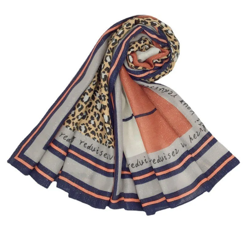 Long Scarf Leopard Printed Geometric Color Matching Scarves Female Multi-purpose Warm Shawl Muslim Hijab Scarf