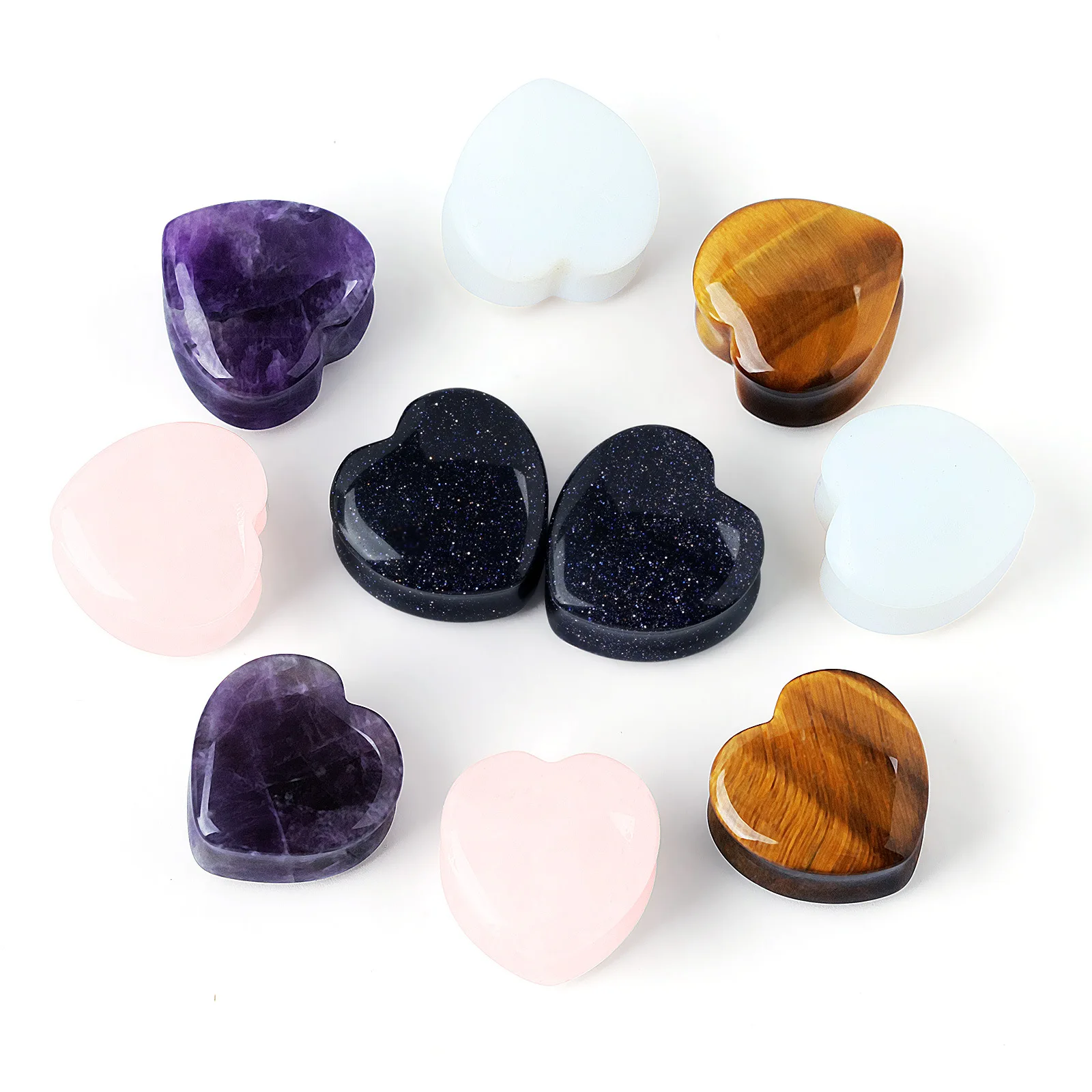 Heart Natural Stone Cat Eye Ear Plugs Tunnels Piercing Body Jewelry Earring Ear Gauges Expander Body Piercing Jewelry Ear Stud