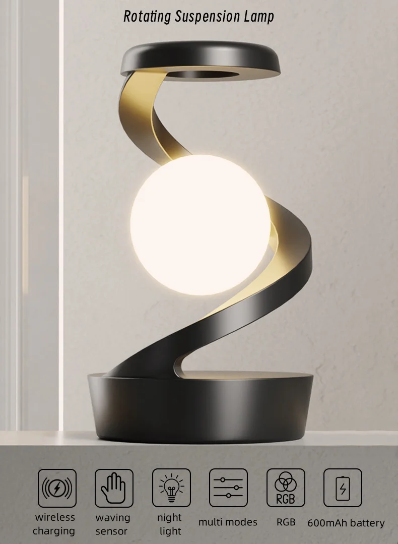Rotary suspension wireless charging table lamp Mobile wireless charging RGB atmosphere night light