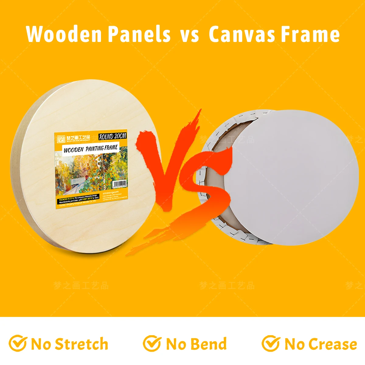 Art Supplies 10X10Cm Unfinished Wooden Painting Frame, Round Basswood Wooden Frame For Oil Acrylic Painting