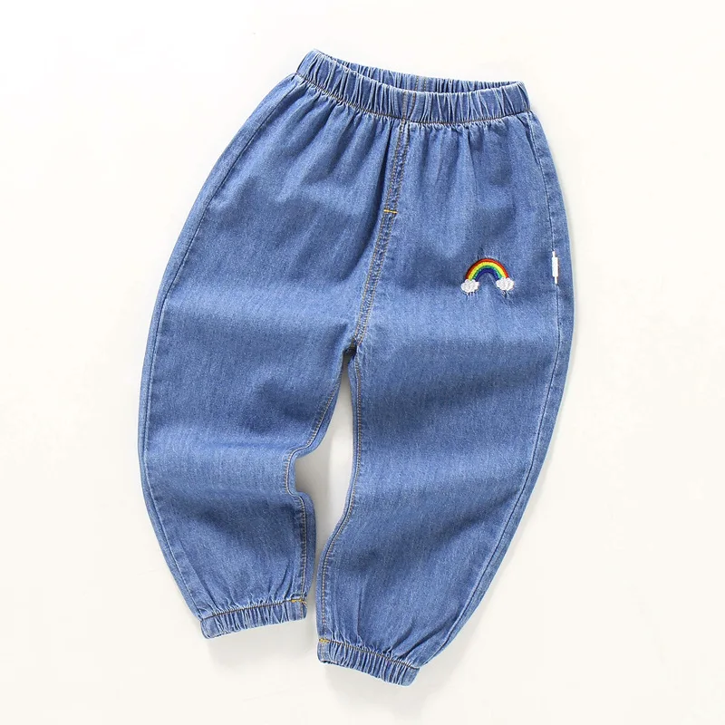 elastic waist kids trousers denim pants toddlers jean suits for boys and girls cute fruit embroidery jeans boy