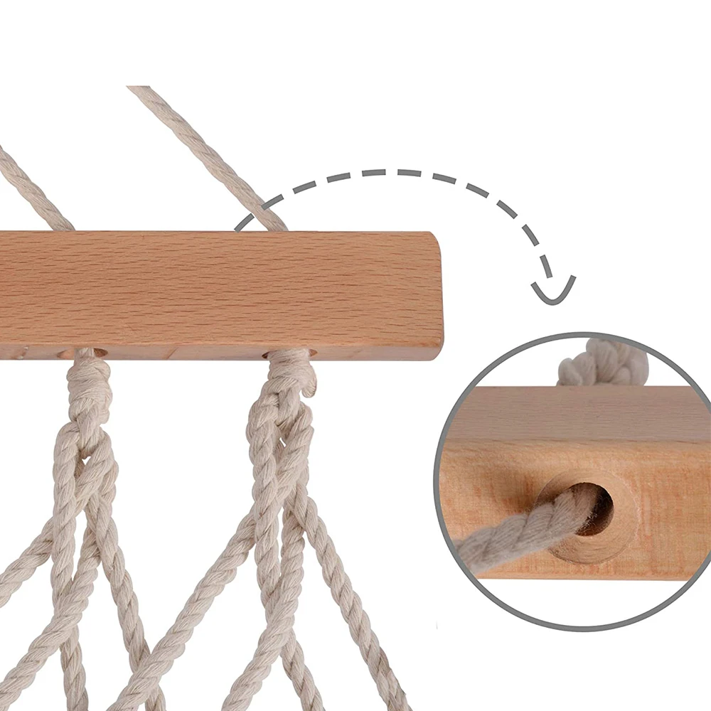 Outdoor camping wooden hammock hanging sleeping portable mesh hammock with wood spreader bar