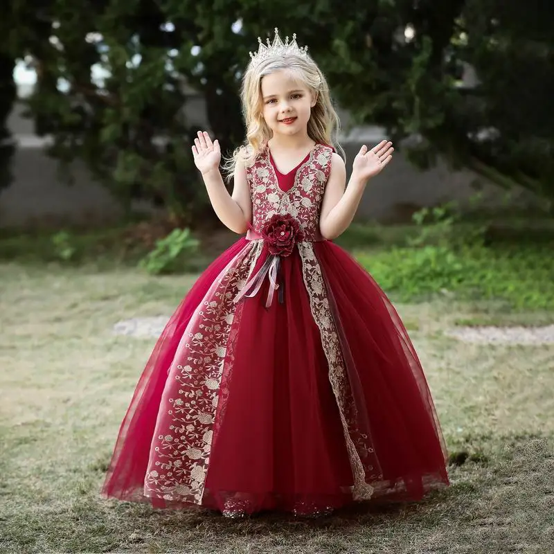Big Girl Lace Bridesmaid Dress Flower Children Wedding Dress Princess Evening Dress