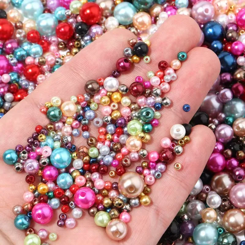 Wholesale 500g Highlight round ABS straight hole pearl beads 22MM 25MM 30MM plastic beads for jewelry making beads plastic