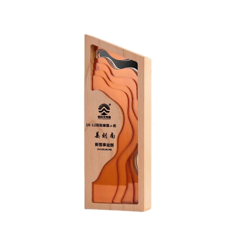 Solid wood crystal trophy and award for souvenir custom trophies  carved  wooden crystals  decorations for home crafts