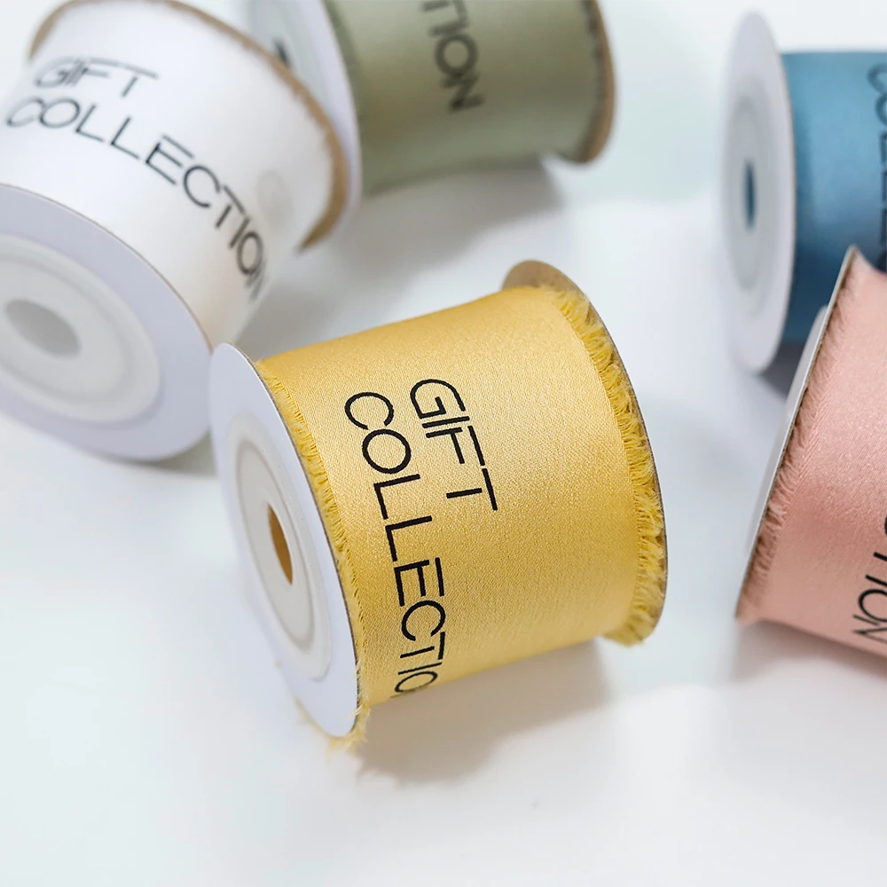 Wholesale Novel design Luxury custom 26mm pink yellow blue edge ribbons printed logo flower gift cake packaging