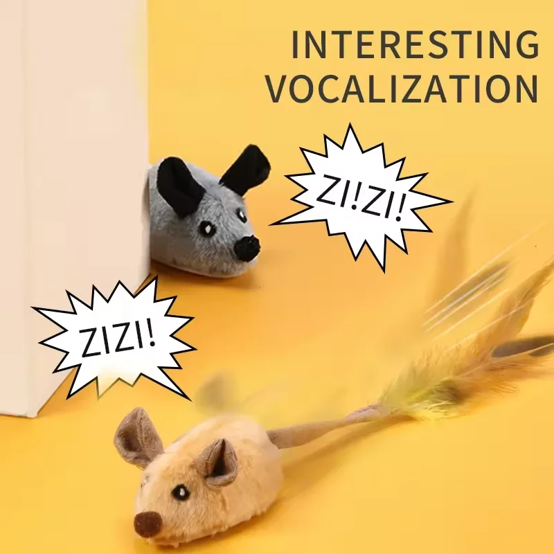 Automatic Electric Running Realistic Interactive Mouse Toy with Feather Tail & Furry Body Pet Movement Cat Toy