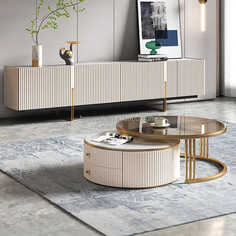 DS Modern Luxury TV Unit Wall Cabinet Contemporary Custom MDF Furniture for Living Room Home Office with LED Storage Features