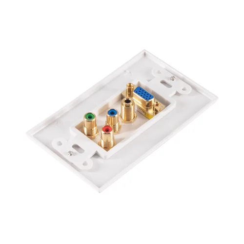 New design TRRS 3.5mm VGA 3RCA Composite Audio Video Wall Face Plate Panel(3,5mm+ 3 RCA + 1 VGA)-White