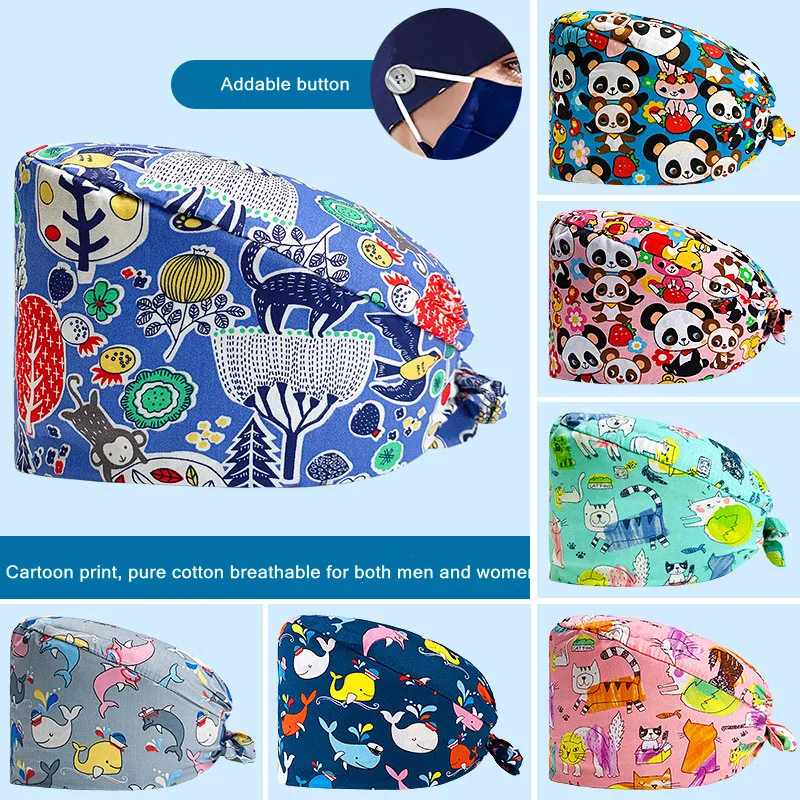 Adjustable cotton dust-proof unisex doctors working caps cartoon design Nurse caps