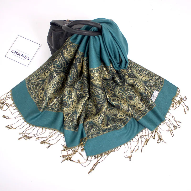 Headscarf Jacquard Cashew Scarf Lady Warm National Style Gold Wire Air-conditioning Shawl Woman Scarf