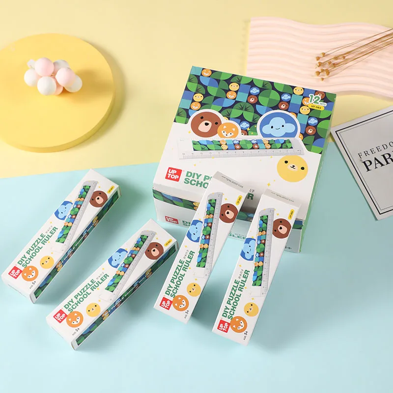New arrivals products stationary wholesale square rulers cute DIY blocks set 15cm plastic scale Puzzles Ruler for school
