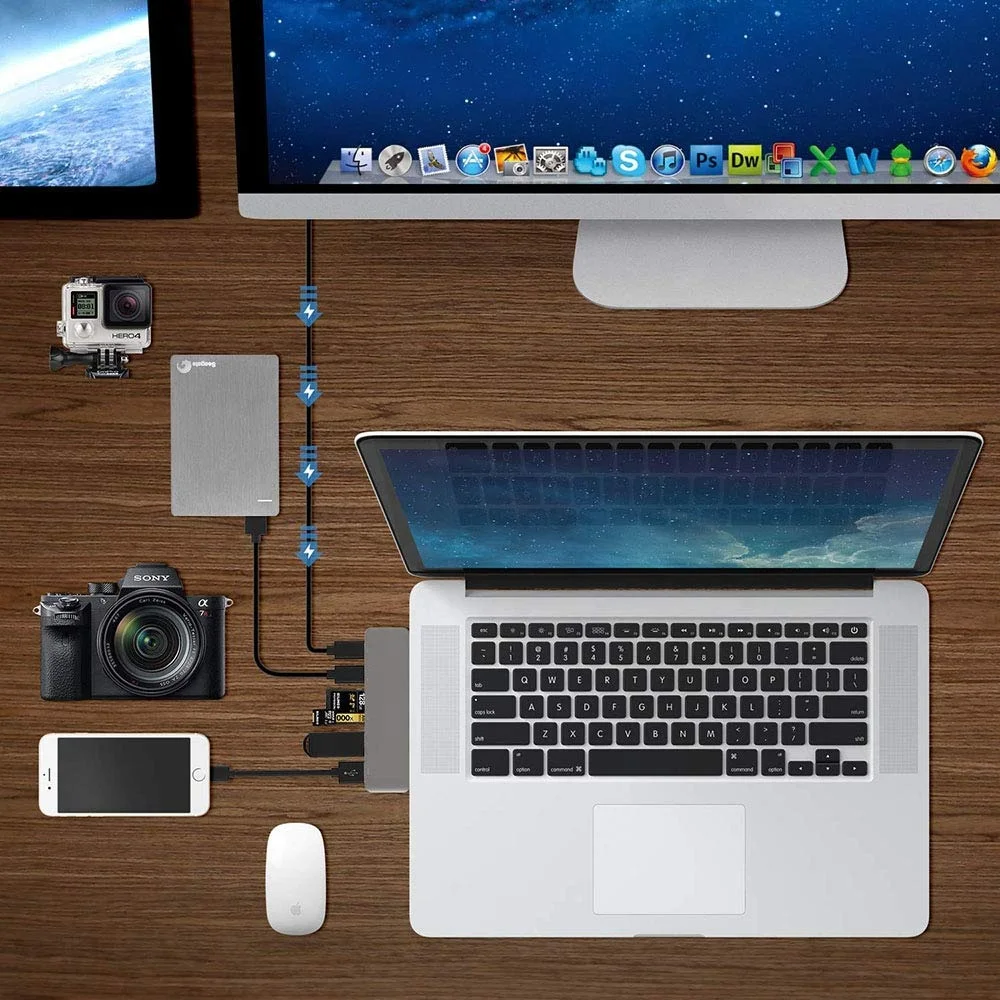 Зарядное устройство USB 3 0 PD 6 в 1 со слотами для карт SD и TF хаб типа C MacBook Pro Samsung S8 Huawei MateBook т.