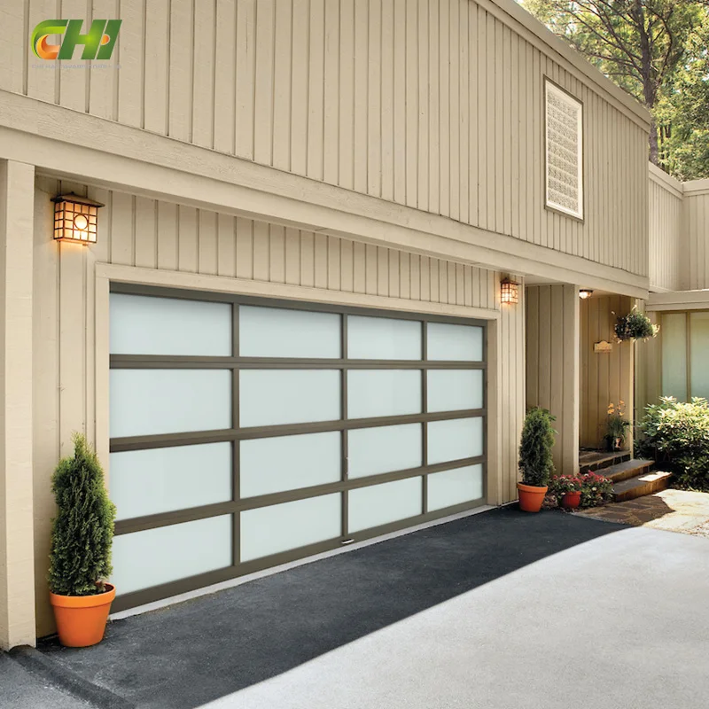 CHI Automatic Aluminum Glass Panel Garage Door USA Full View 16X8 Sectional Overhead Garage Doors