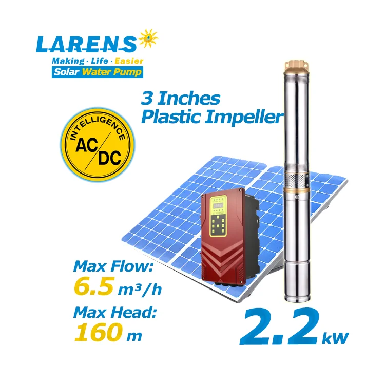 LARENS 3 Inches Plastic Impeller 2.2 kW AC DC Solar Water Pump for Agriculture Irrigation