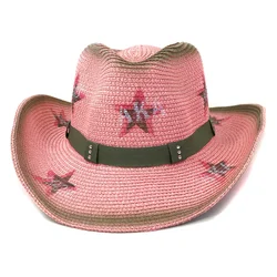 Pink Straw Hat New Sun Shade Beach Hat Promotional Wide Brim Cowboy Straw Hat