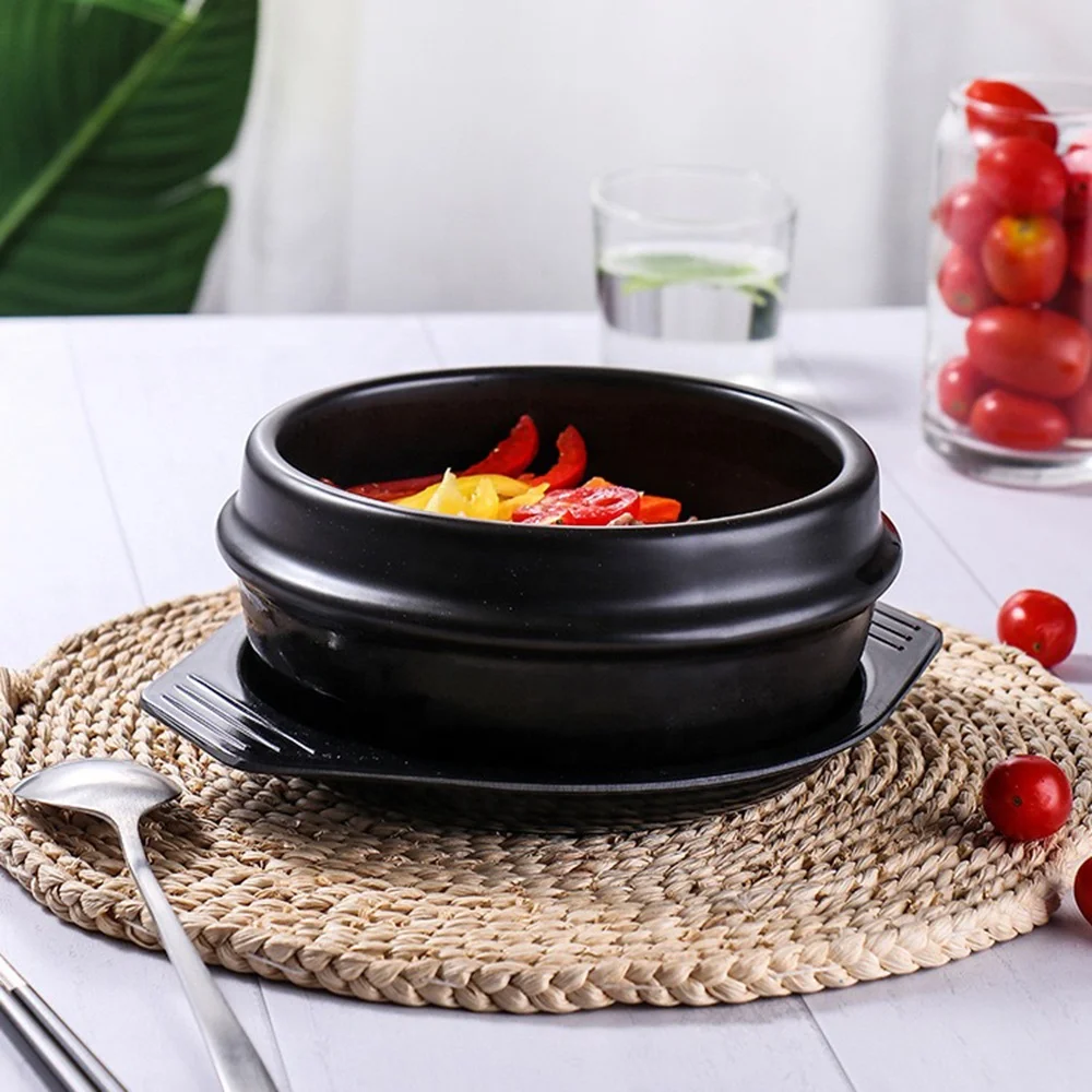 Korean Soybean Paste Soup Stone Bowl Korean Cuisine Dolsot Bibimbap Rice Soup Stone Bowl Black Casseroles Food Serving Bowl Set
