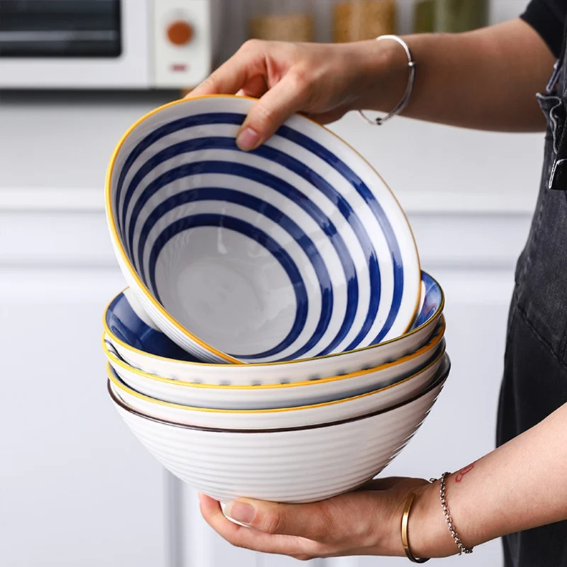 Factory Direct Japanese Korean Style 8 Inch Hand Painted Porcelain Rice Ramen Bowl