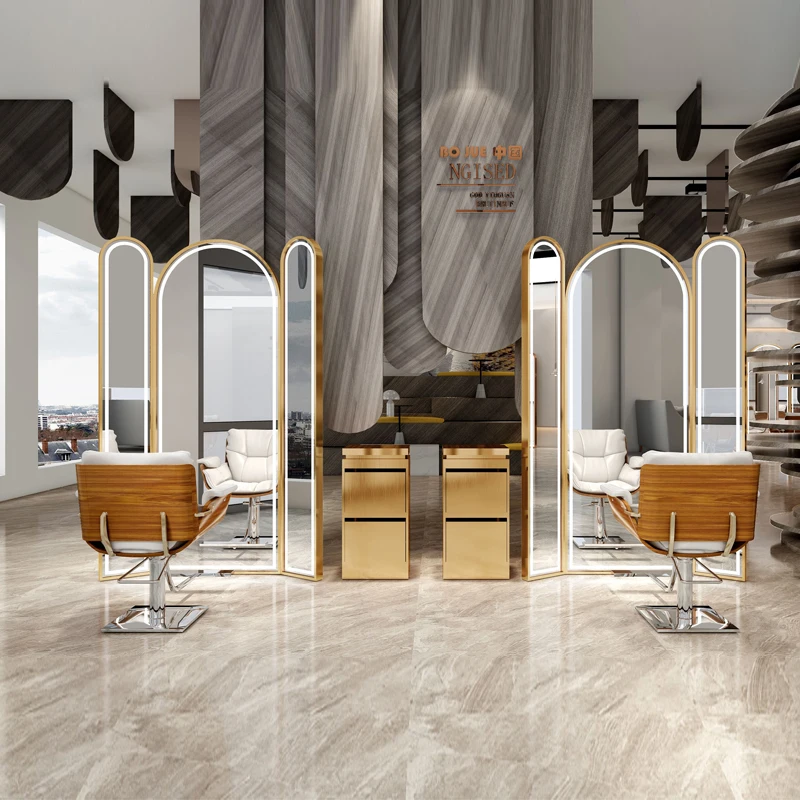 Illuminated Full-length Led Barber Mirror Station Makeup Mirror Desktop Hairdressing Smart Beauty Hair Salon Mirror Station