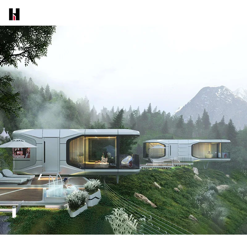 prefab cabin space capsule house 2 bedroom with kitchen sleeping pods capsule