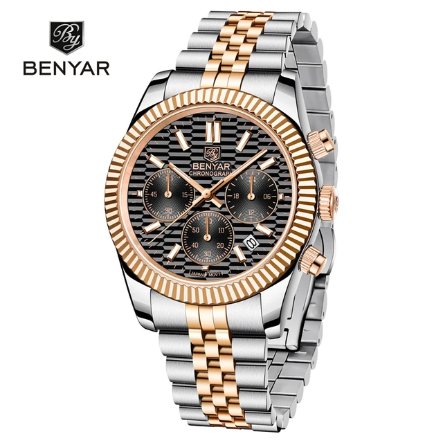 Benyar S001 новые мужские кварцевые часы 40 мм Роскошные сапфировые кварцевые часы из нержавеющей стали 100 м водонепроницаемые мужские кварцевые часы с японским механизмом