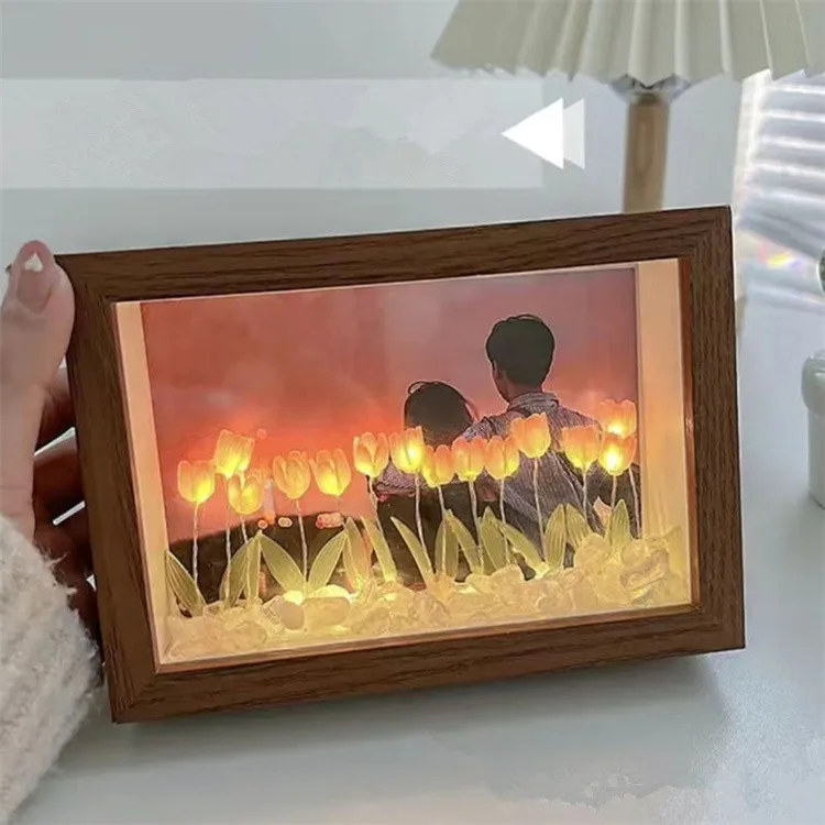 Ручная работа 3d бесплатные фотографии тюльпан цветок светодиодный ночник яркая Цветочная настольная лампа мягкое освещение стабильное основание домашний декор