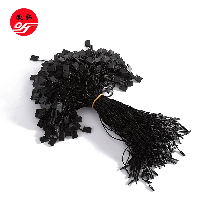 High quality New style plastic hangtag string for clothing colorful seal string hang tag customised logo seal tag string