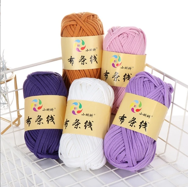 Free Sample 100g Ball Super Soft Hand Knitting Crochet Handbags 100% Polyester t shirt yarn